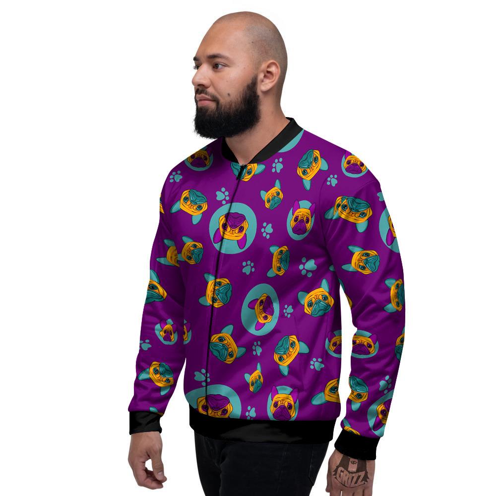 Boston Terrier Purple Print Pattern Men's Bomber Jacket-grizzshop