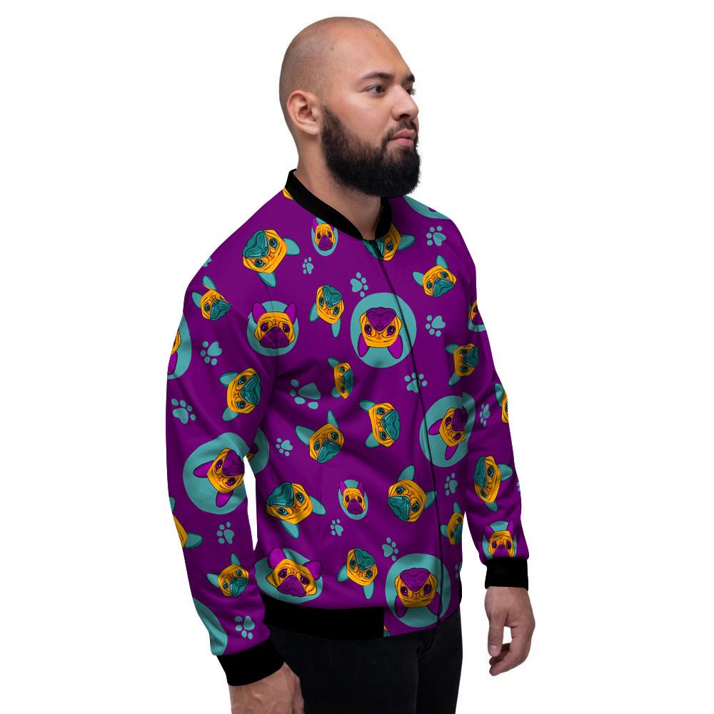 Boston Terrier Purple Print Pattern Men's Bomber Jacket-grizzshop