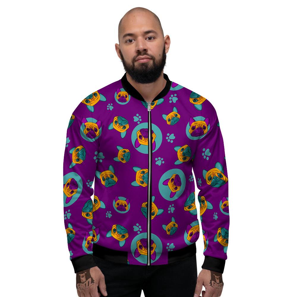 Boston Terrier Purple Print Pattern Men's Bomber Jacket-grizzshop