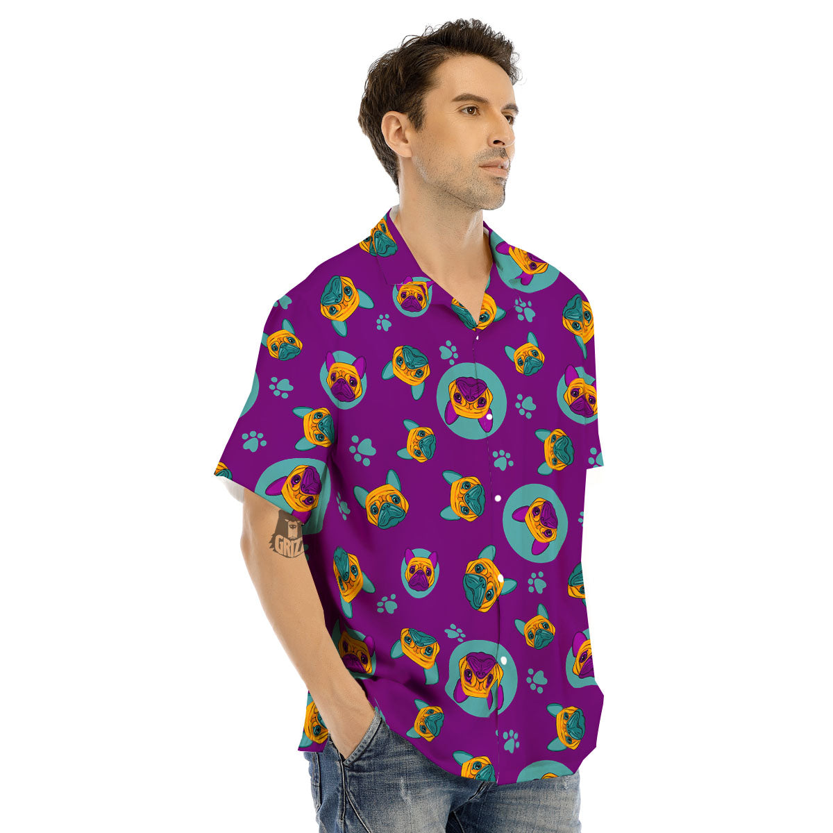 Boston Terrier Purple Print Pattern Men's Hawaiian Shirt-grizzshop