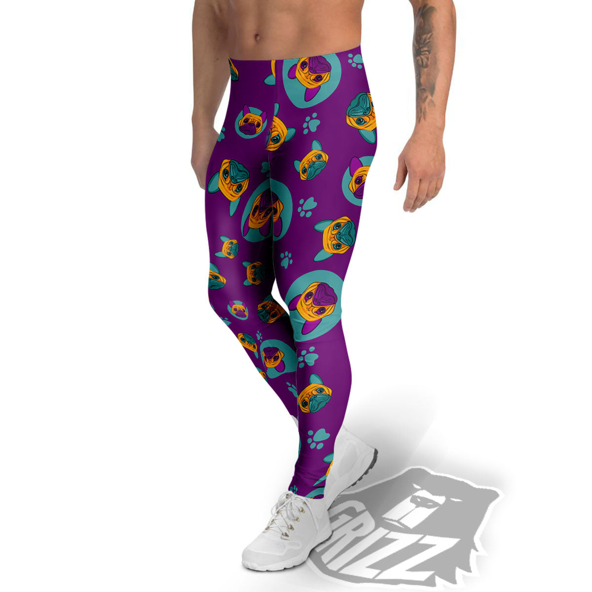 Boston Terrier Purple Print Pattern Men's Leggings-grizzshop