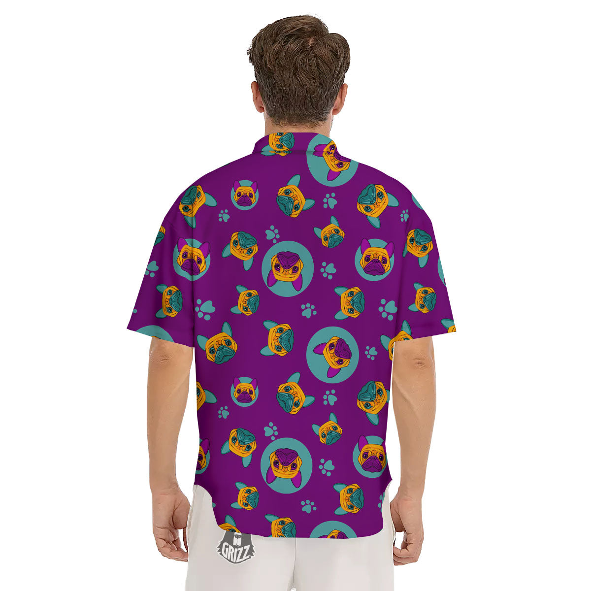 Boston Terrier Purple Print Pattern Men's Short Sleeve Shirts-grizzshop