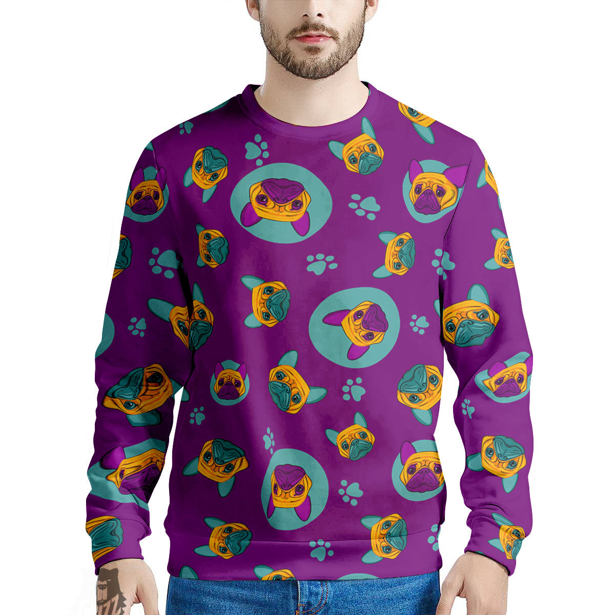 Boston Terrier Purple Print Pattern Men's Sweatshirt-grizzshop