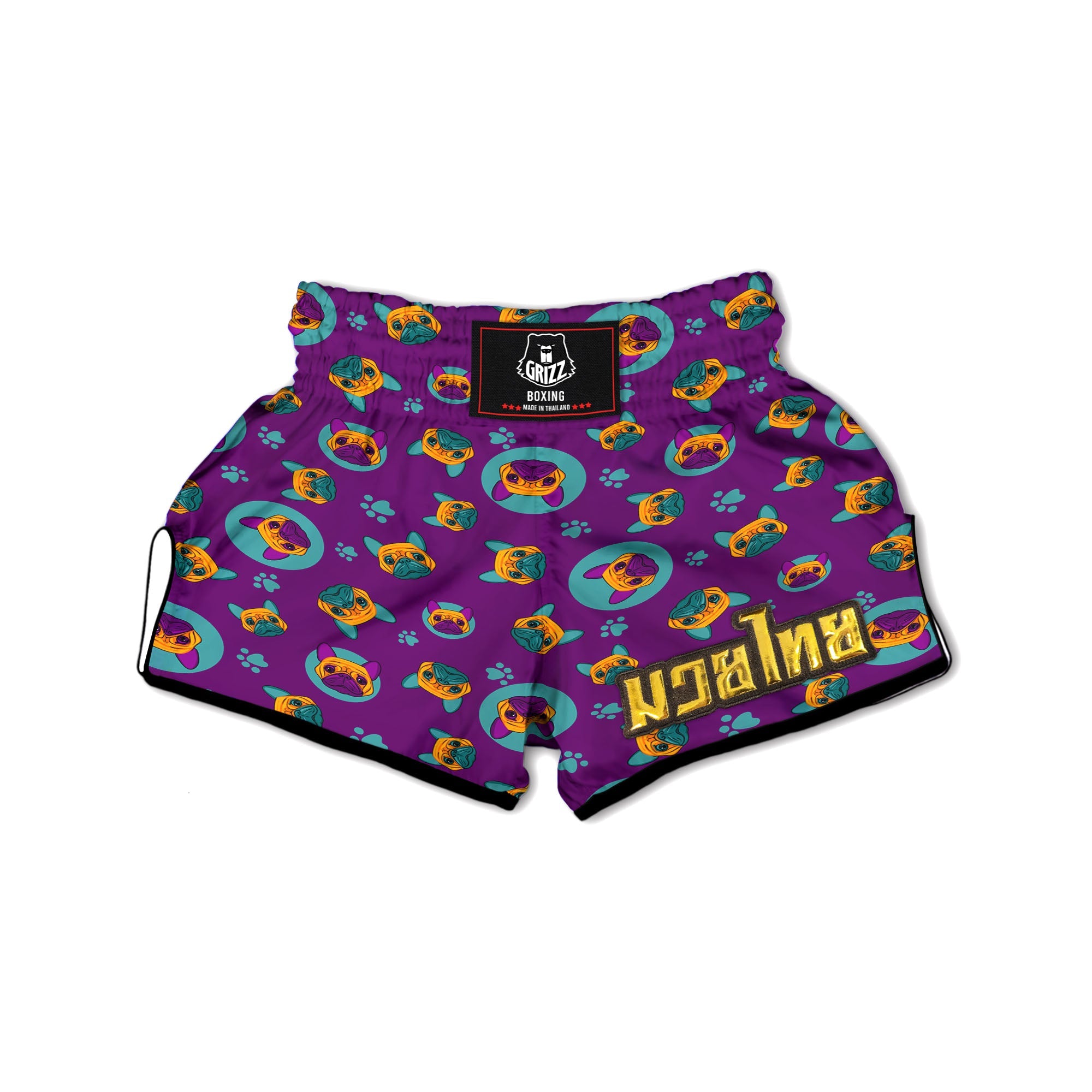 Boston Terrier Purple Print Pattern Muay Thai Boxing Shorts-grizzshop