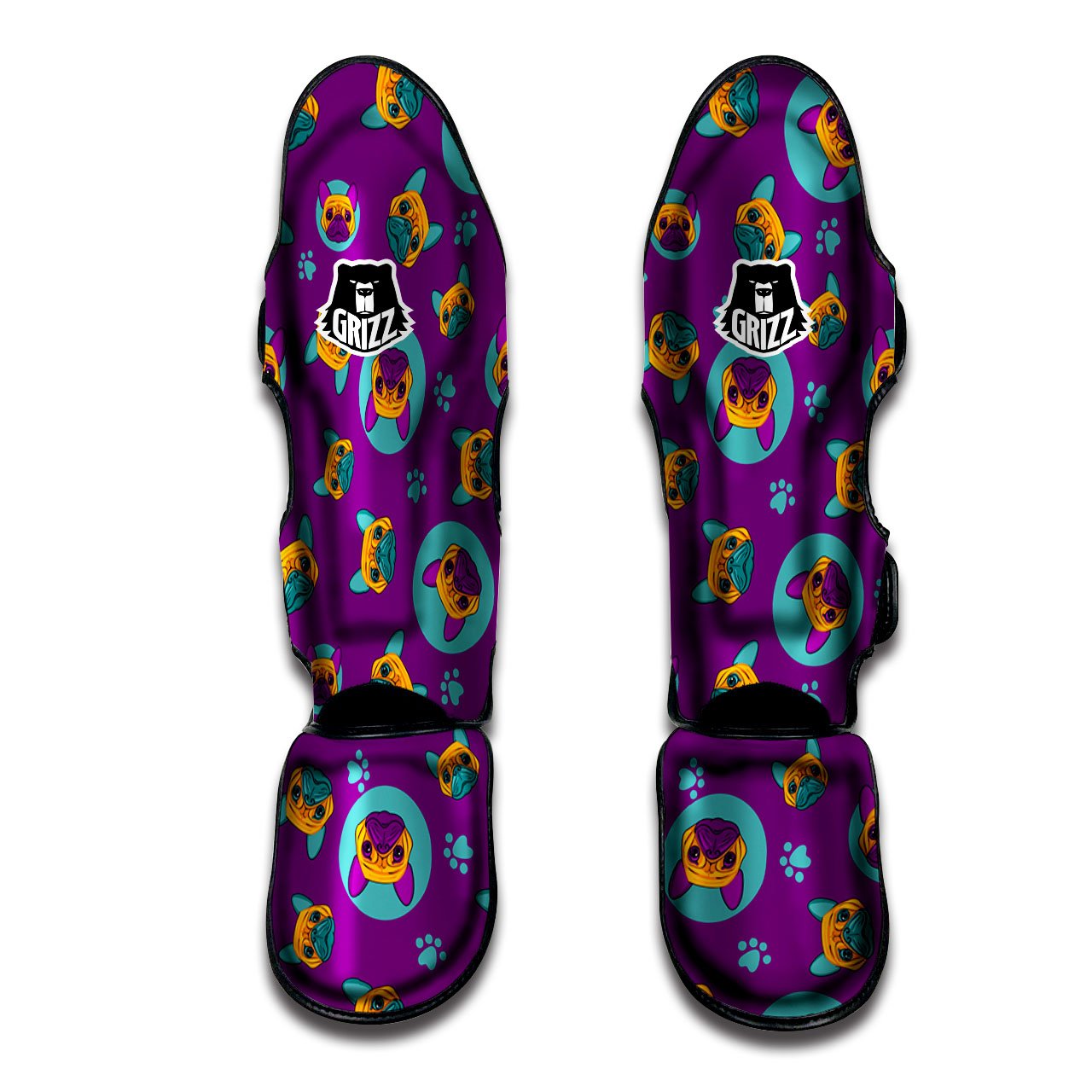 Boston Terrier Purple Print Pattern Muay Thai Shin Guards-grizzshop