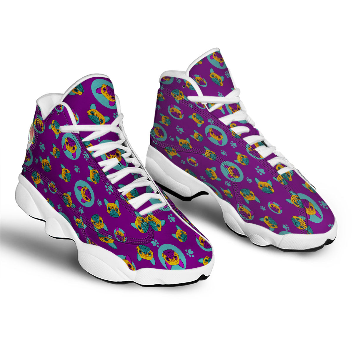 Boston Terrier Purple Print Pattern White Basketball Shoes-grizzshop