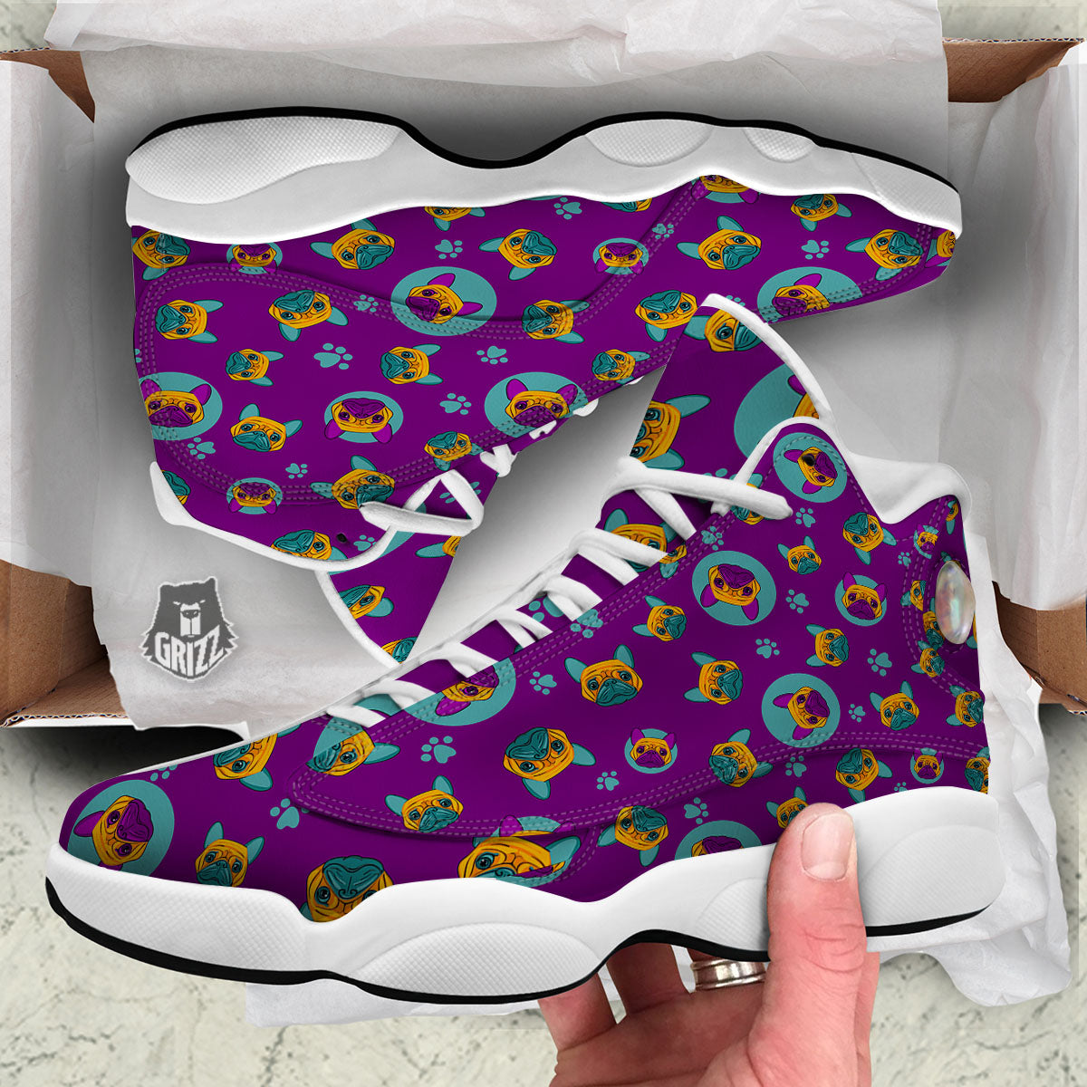 Boston Terrier Purple Print Pattern White Basketball Shoes-grizzshop