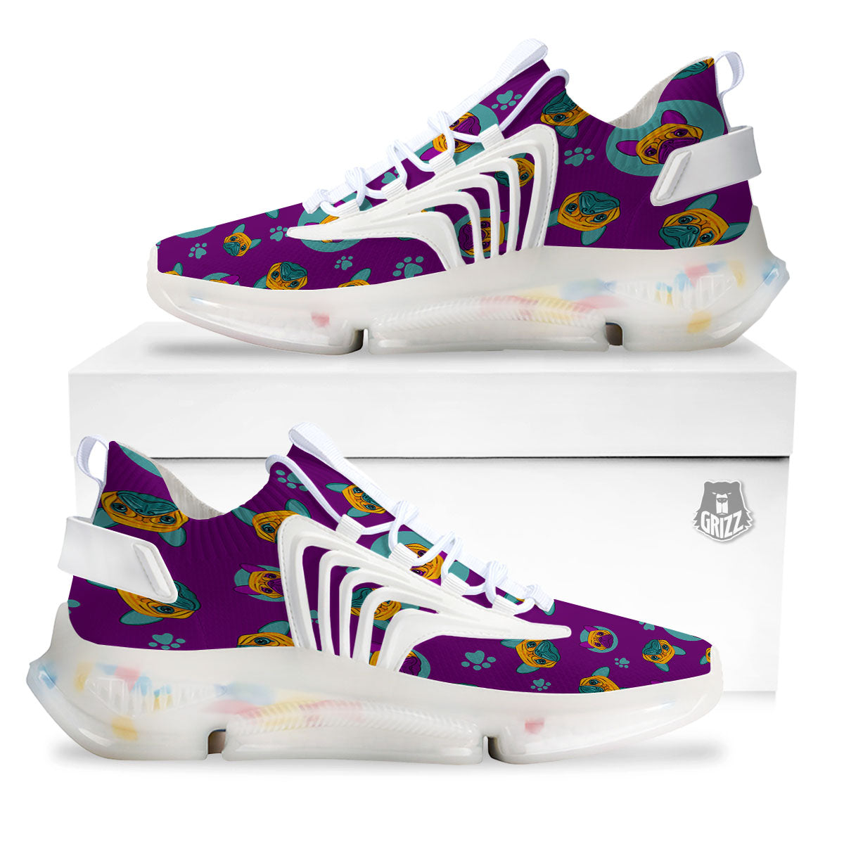 Boston Terrier Purple Print Pattern White Gym Shoes-grizzshop