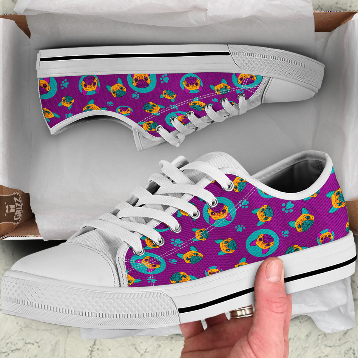 Boston Terrier Purple Print Pattern White Low Top Shoes-grizzshop