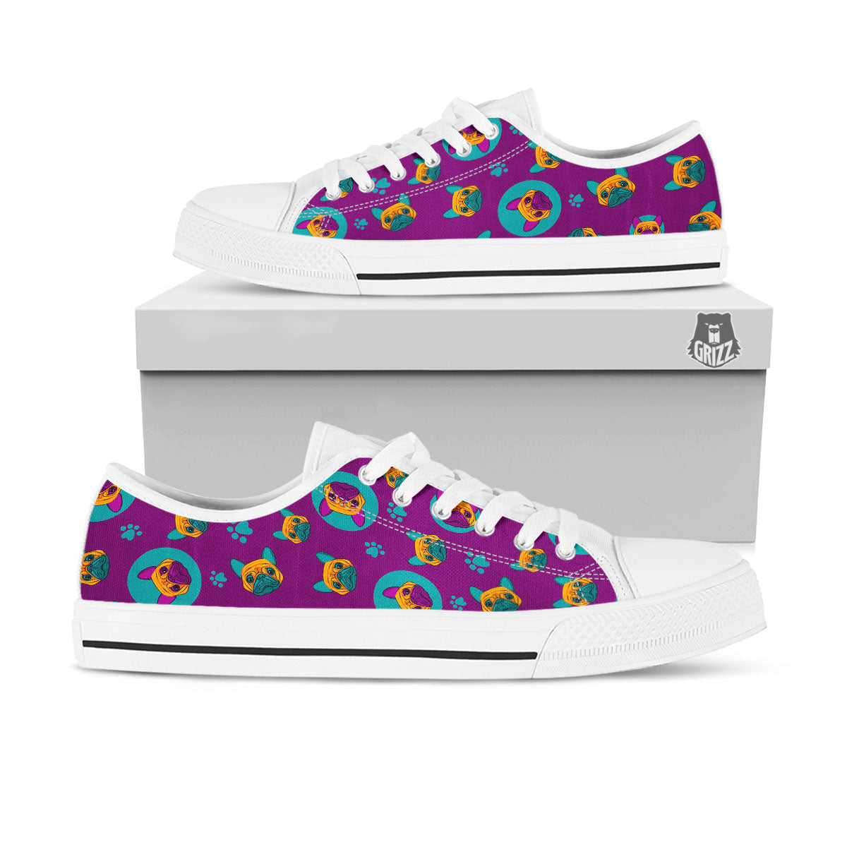 Boston Terrier Purple Print Pattern White Low Top Shoes-grizzshop