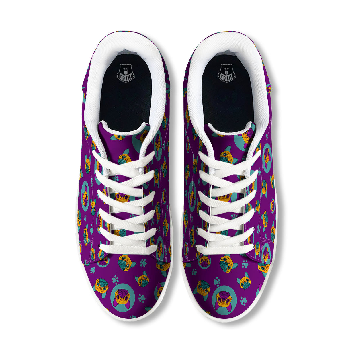 Boston Terrier Purple Print Pattern White Low Top Sneakers-grizzshop