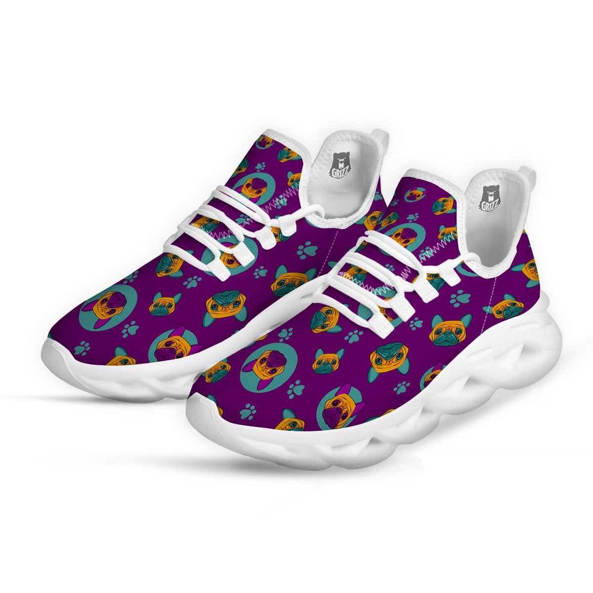 Boston Terrier Purple Print Pattern White Running Shoes-grizzshop