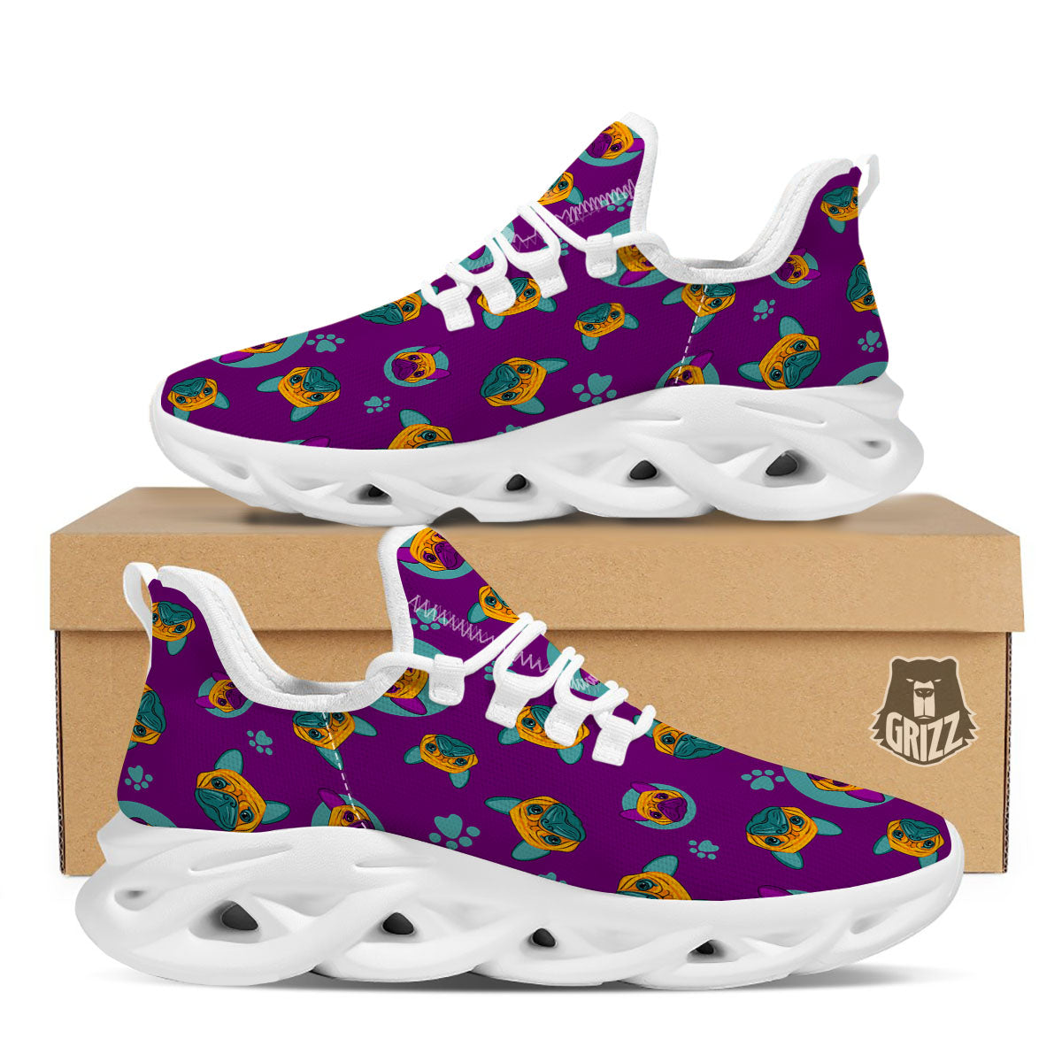 Boston Terrier Purple Print Pattern White Running Shoes-grizzshop