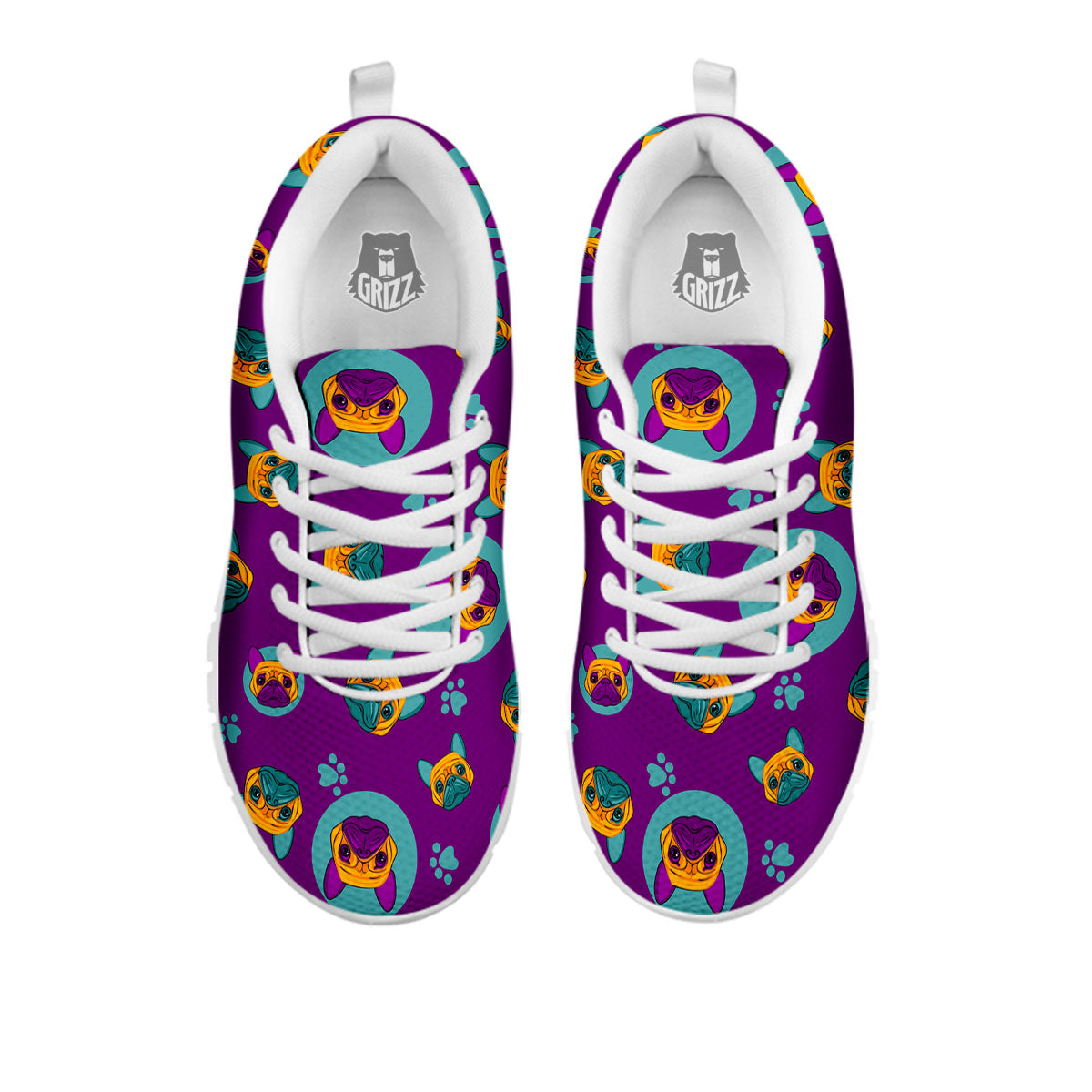Boston Terrier Purple Print Pattern White Sneaker-grizzshop