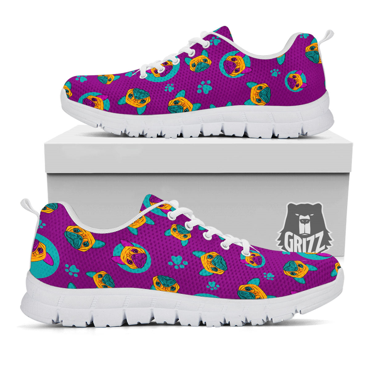 Boston Terrier Purple Print Pattern White Sneaker-grizzshop