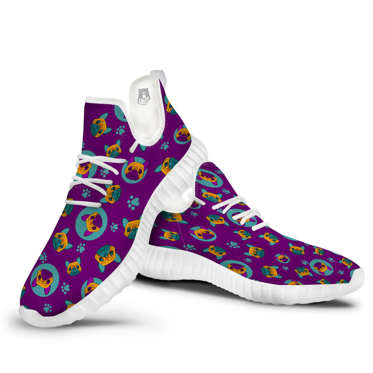 Boston Terrier Purple Print Pattern White Walking Shoes-grizzshop