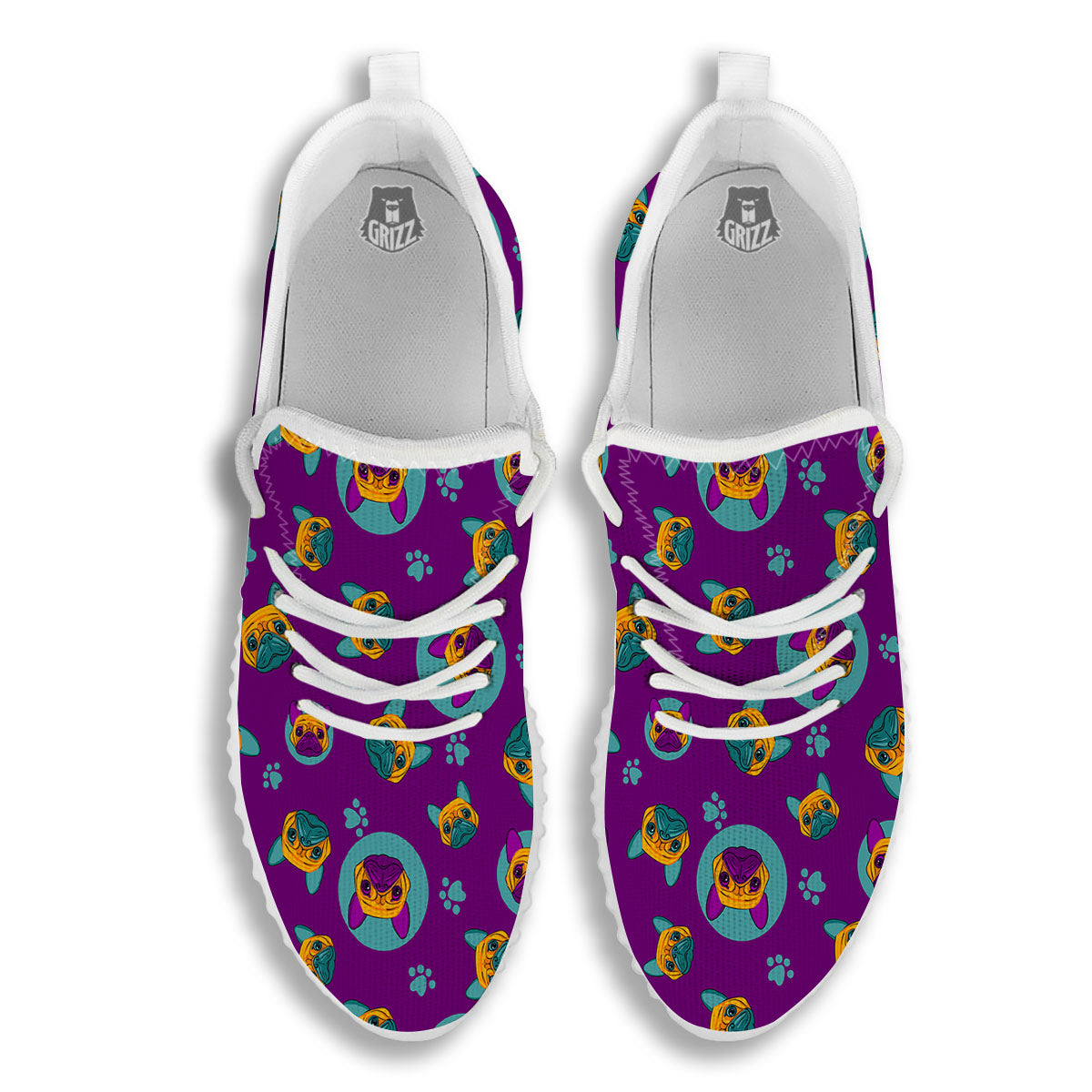 Boston Terrier Purple Print Pattern White Walking Shoes-grizzshop