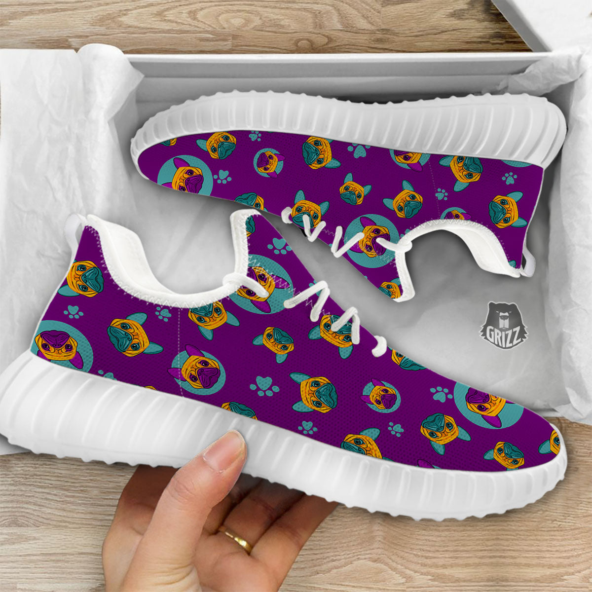 Boston Terrier Purple Print Pattern White Walking Shoes-grizzshop