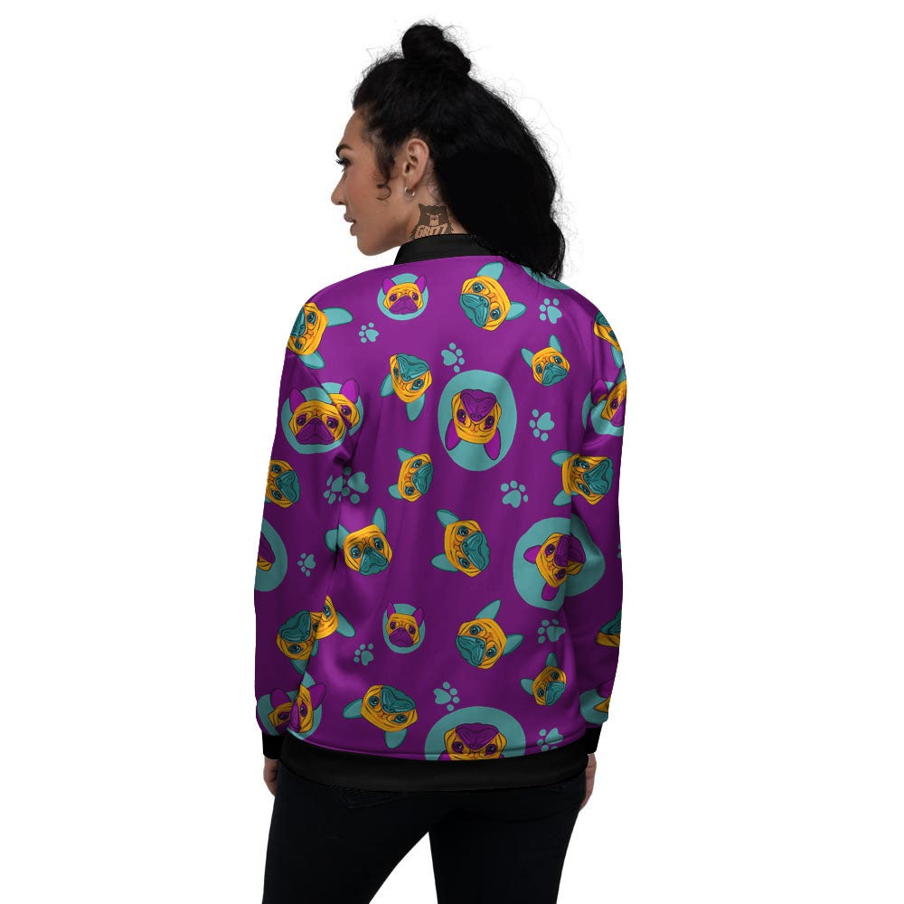 Boston Terrier Purple Print Pattern Women's Bomber Jacket-grizzshop