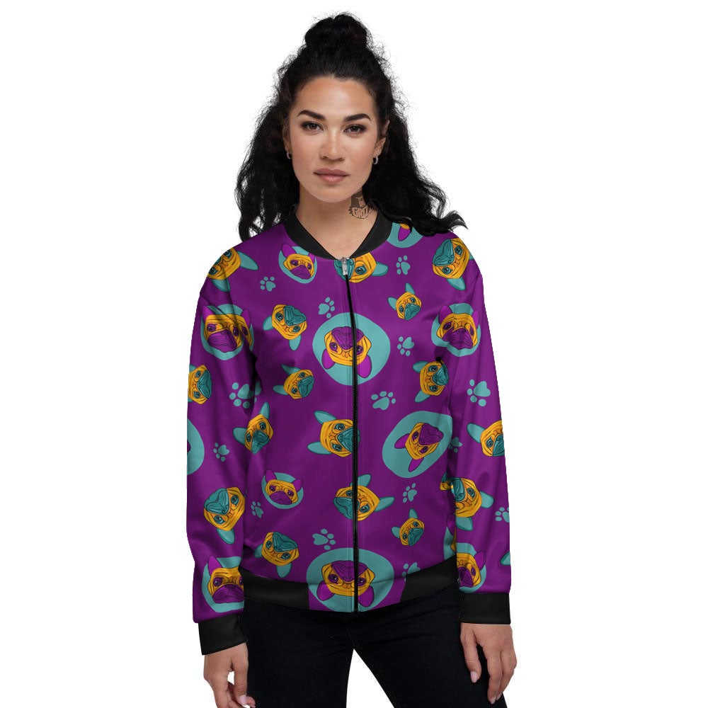 Boston Terrier Purple Print Pattern Women's Bomber Jacket-grizzshop