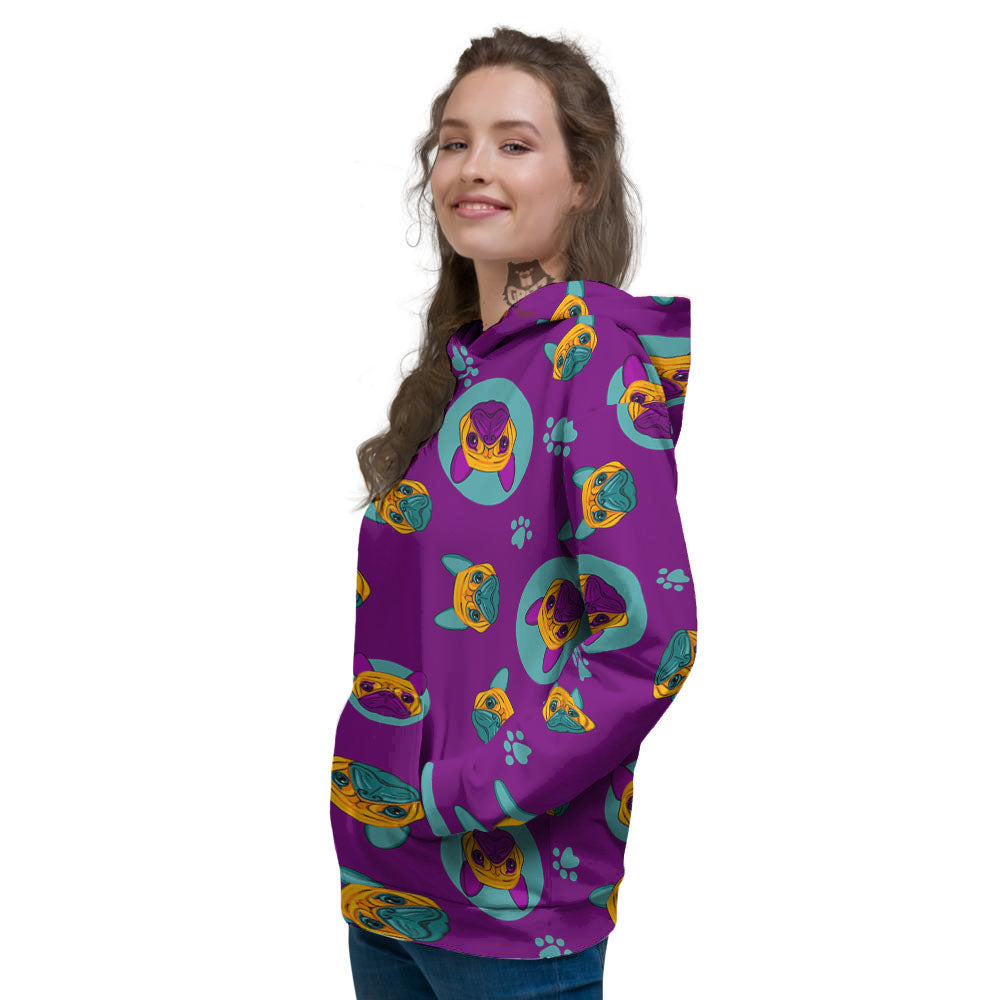 Boston Terrier Purple Print Pattern Women's Hoodie-grizzshop