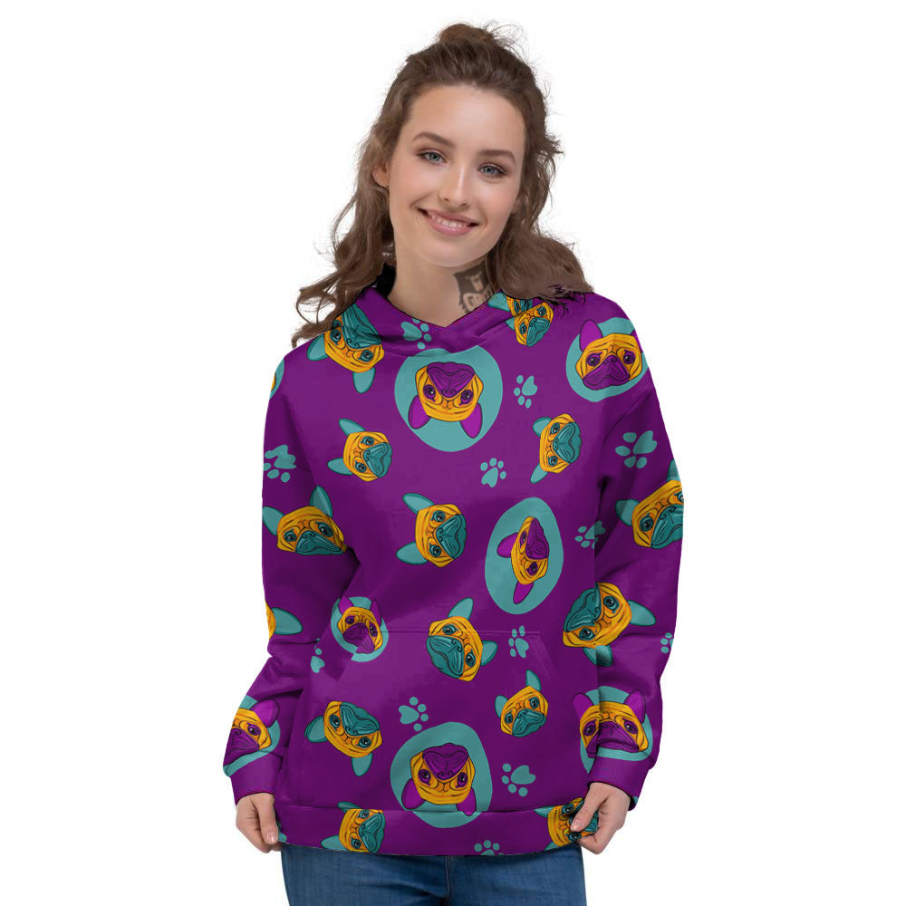 Boston Terrier Purple Print Pattern Women's Hoodie-grizzshop
