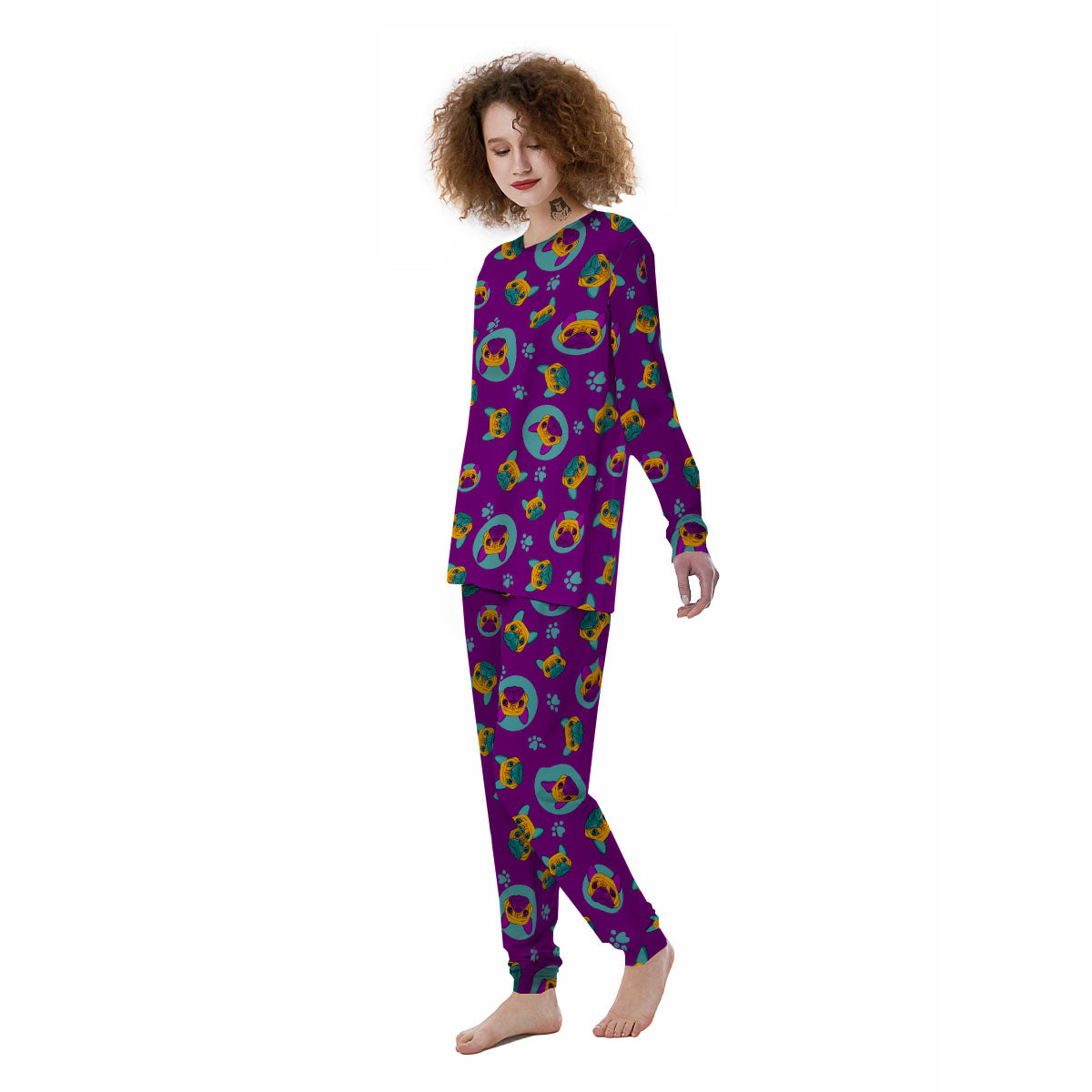 Boston Terrier Purple Print Pattern Women's Pajamas-grizzshop