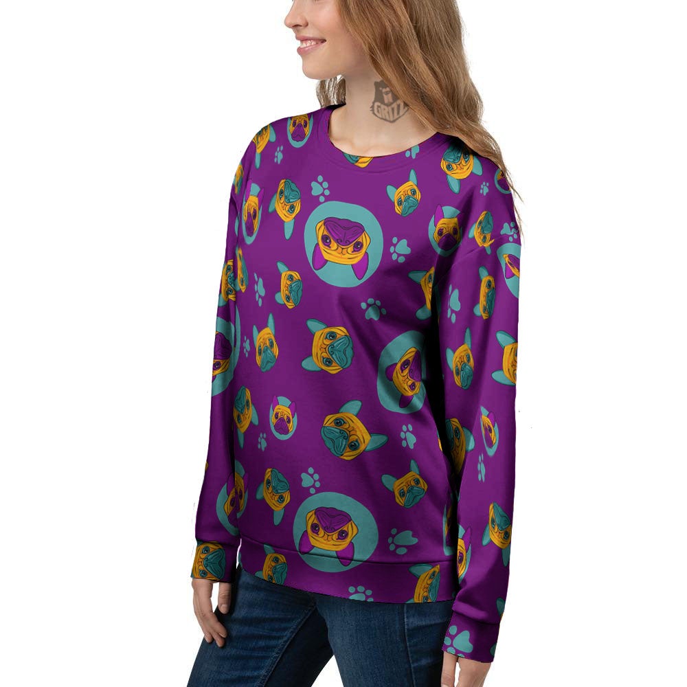 Boston Terrier Purple Print Pattern Women's Sweatshirt-grizzshop