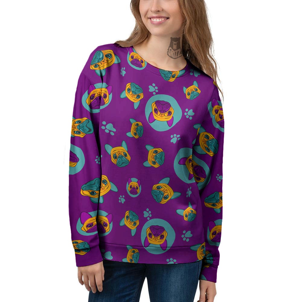 Boston Terrier Purple Print Pattern Women's Sweatshirt-grizzshop