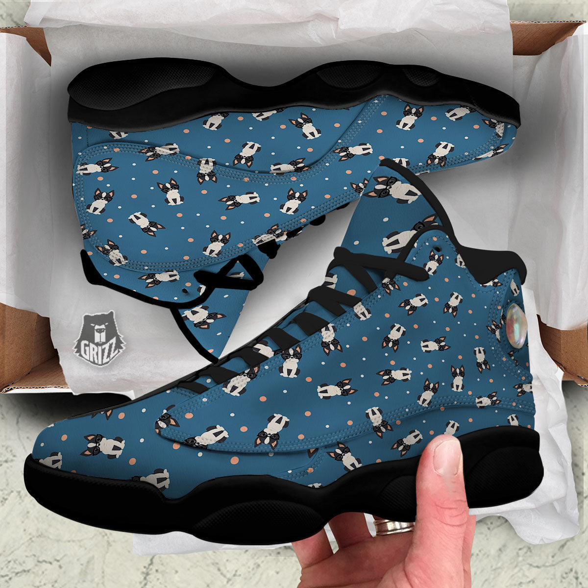 Boston Terrier Wearing Glasses Print Black Basketball Shoes-grizzshop