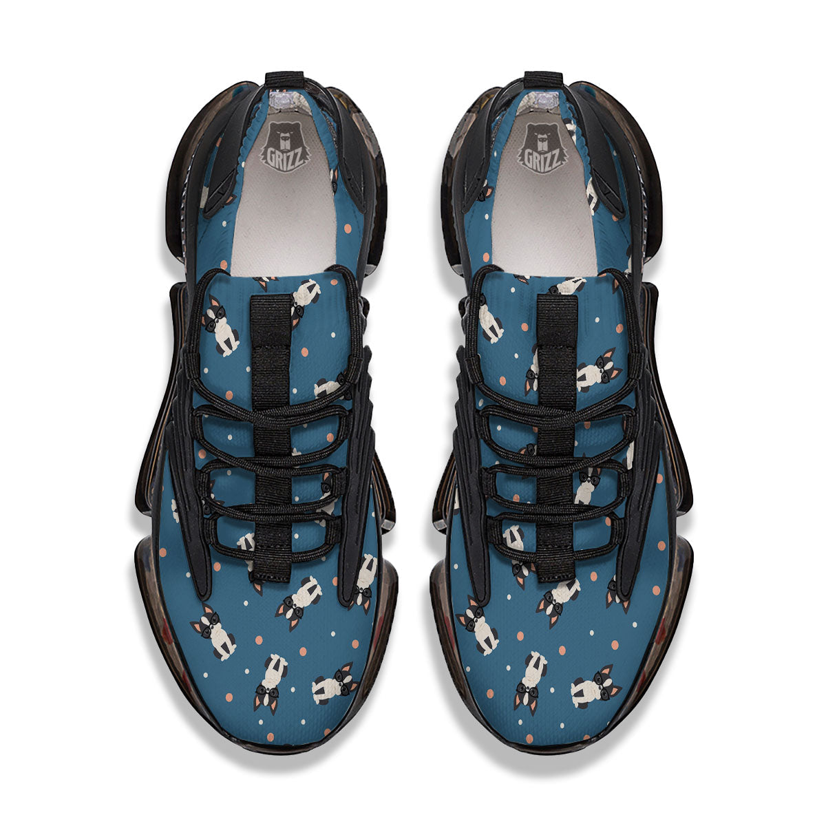 Boston Terrier Wearing Glasses Print Black Gym Shoes-grizzshop