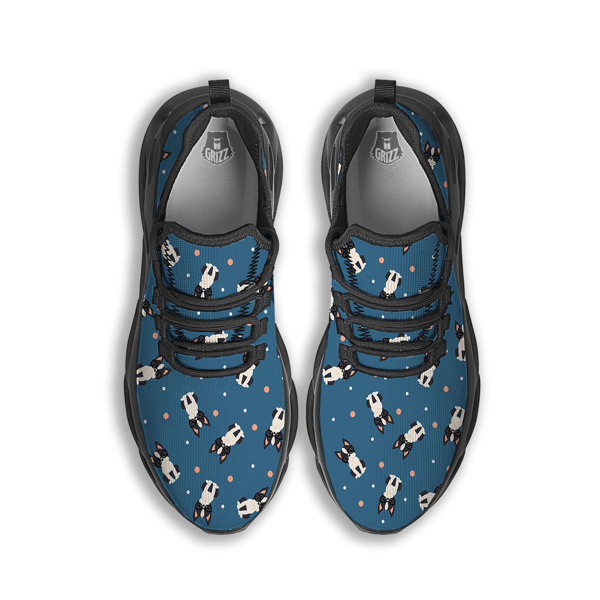Boston Terrier Wearing Glasses Print Black Running Shoes-grizzshop