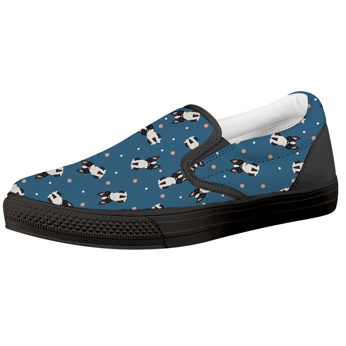 Boston Terrier Wearing Glasses Print Black Slip On Shoes-grizzshop