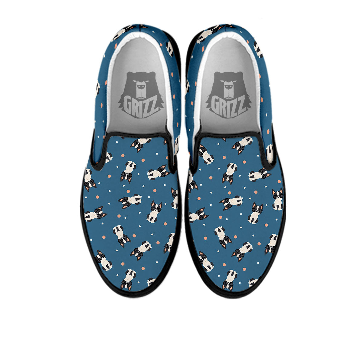 Boston Terrier Wearing Glasses Print Black Slip On Shoes-grizzshop