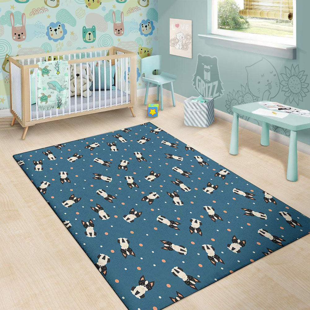 Boston Terrier Wearing Glasses Print Floor Mat-grizzshop