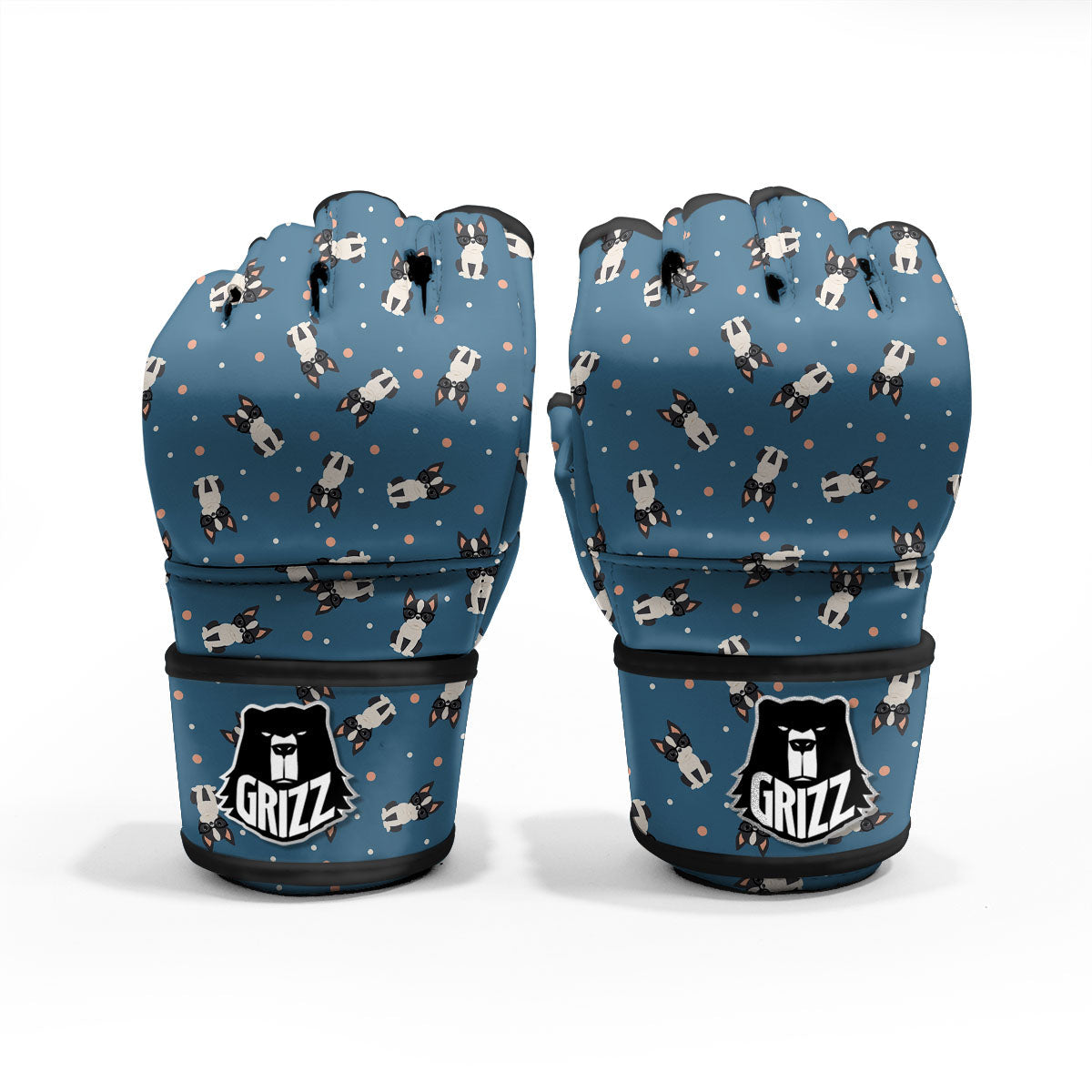 Boston Terrier Wearing Glasses Print MMA Gloves-grizzshop