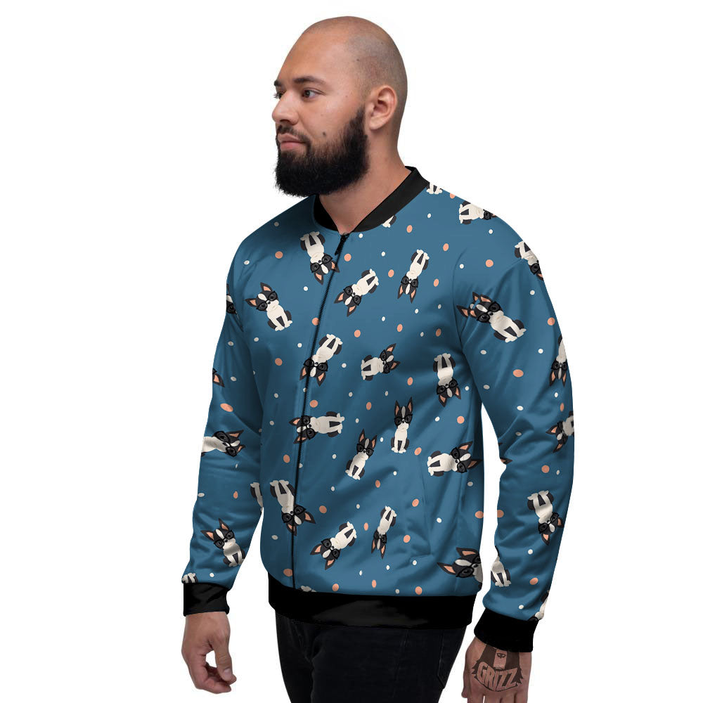 Boston Terrier Wearing Glasses Print Men's Bomber Jacket-grizzshop