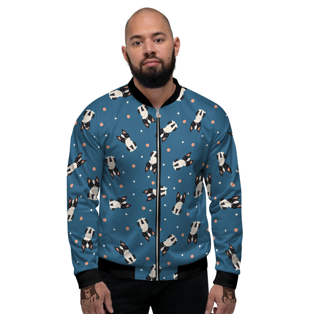Boston Terrier Wearing Glasses Print Men's Bomber Jacket-grizzshop