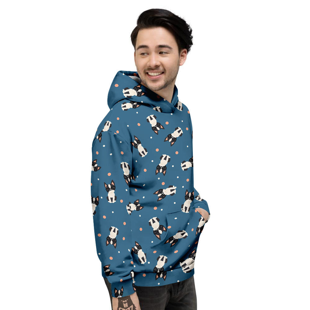 Boston Terrier Wearing Glasses Print Men's Hoodie-grizzshop