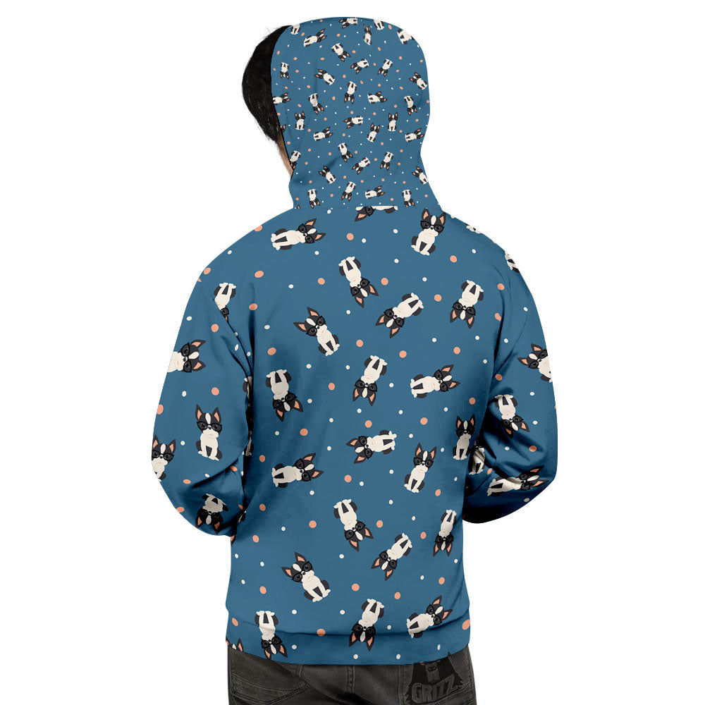 Boston Terrier Wearing Glasses Print Men's Hoodie-grizzshop
