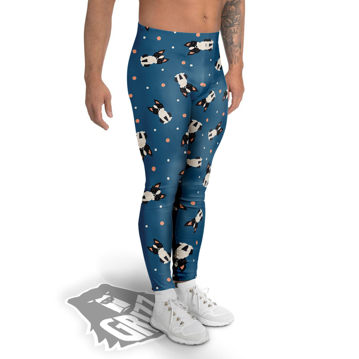 Boston Terrier Wearing Glasses Print Men's Leggings-grizzshop