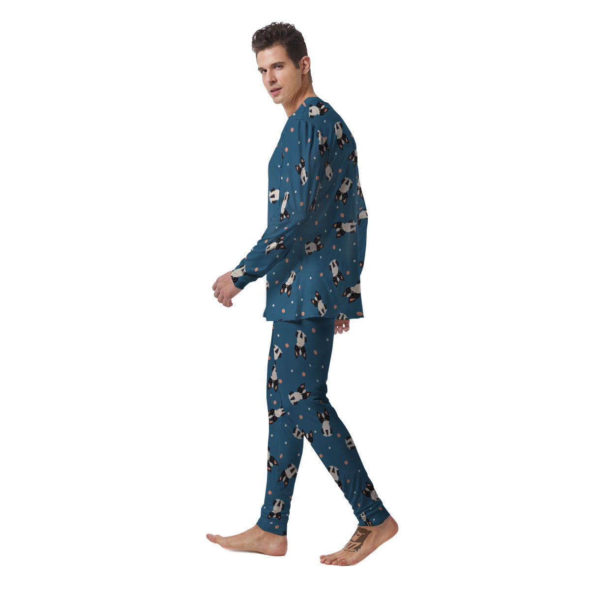 Boston Terrier Wearing Glasses Print Men's Pajamas-grizzshop