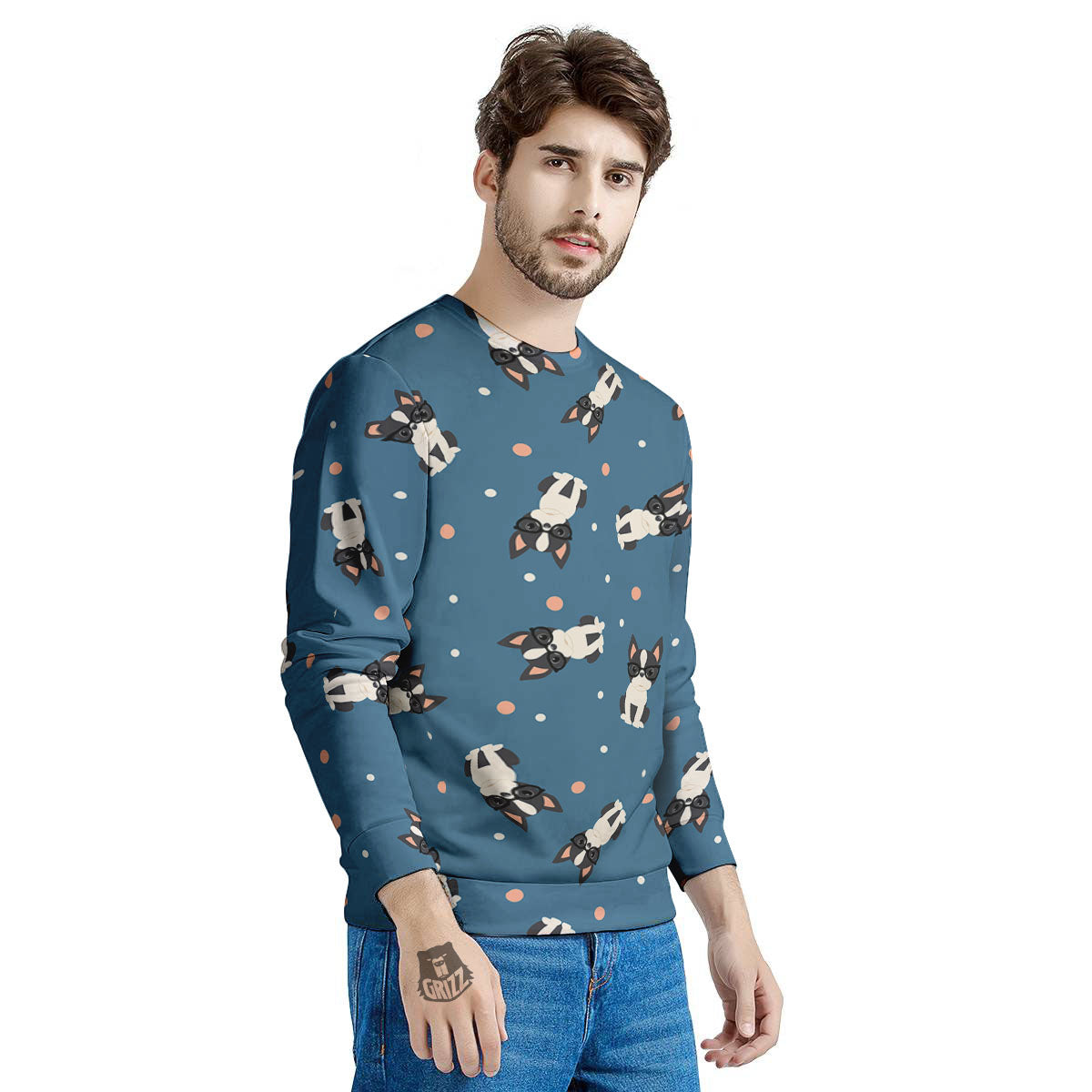 Boston Terrier Wearing Glasses Print Men's Sweatshirt-grizzshop