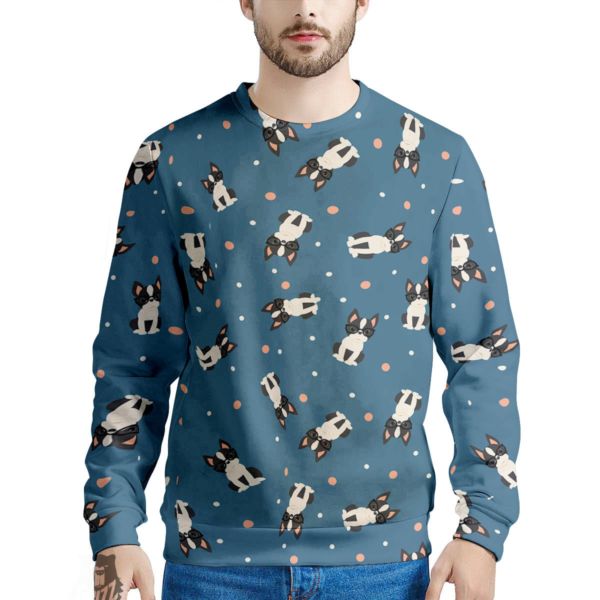 Boston Terrier Wearing Glasses Print Men's Sweatshirt-grizzshop