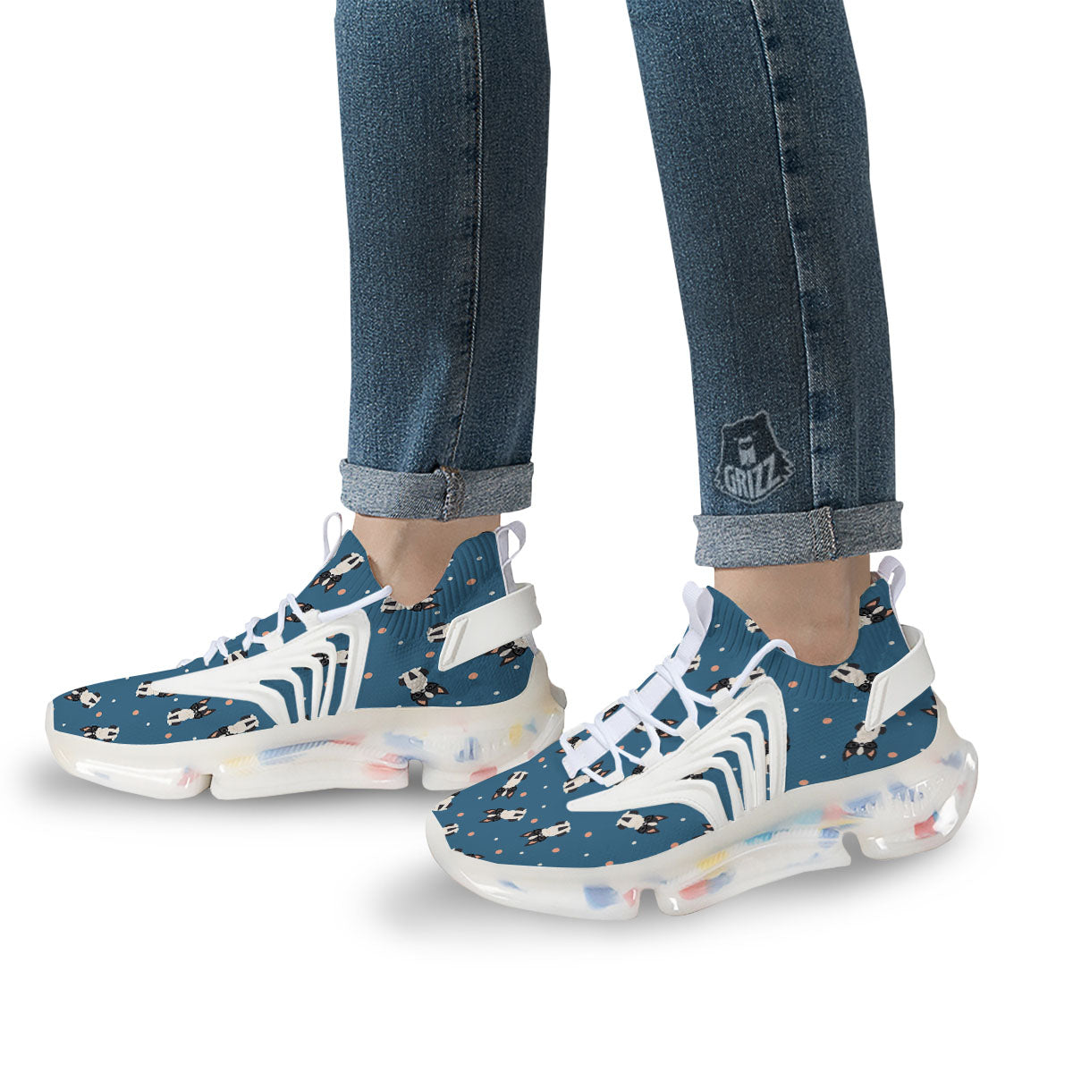 Boston Terrier Wearing Glasses Print White Gym Shoes-grizzshop