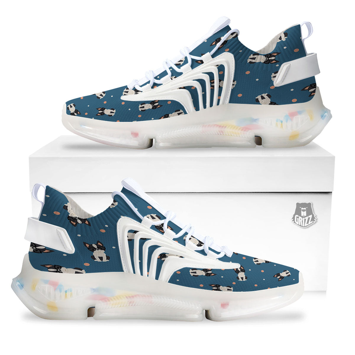 Boston Terrier Wearing Glasses Print White Gym Shoes-grizzshop
