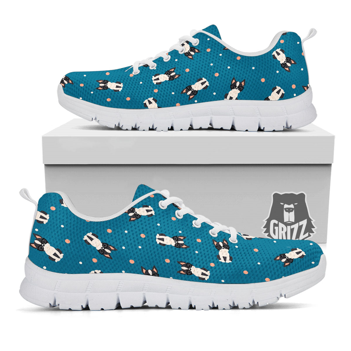 Boston Terrier Wearing Glasses Print White Sneaker-grizzshop