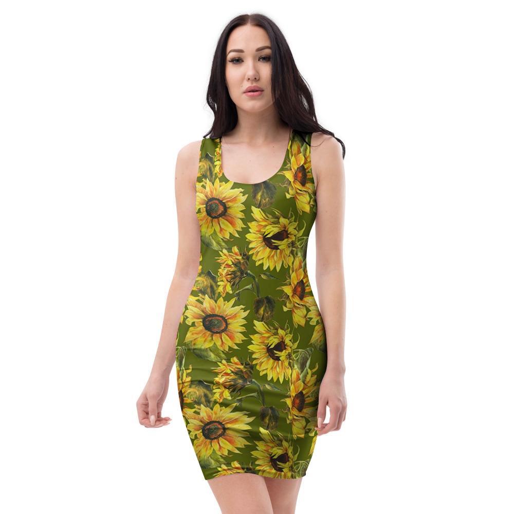 Botanical Sunflower Bodycon Dress-grizzshop