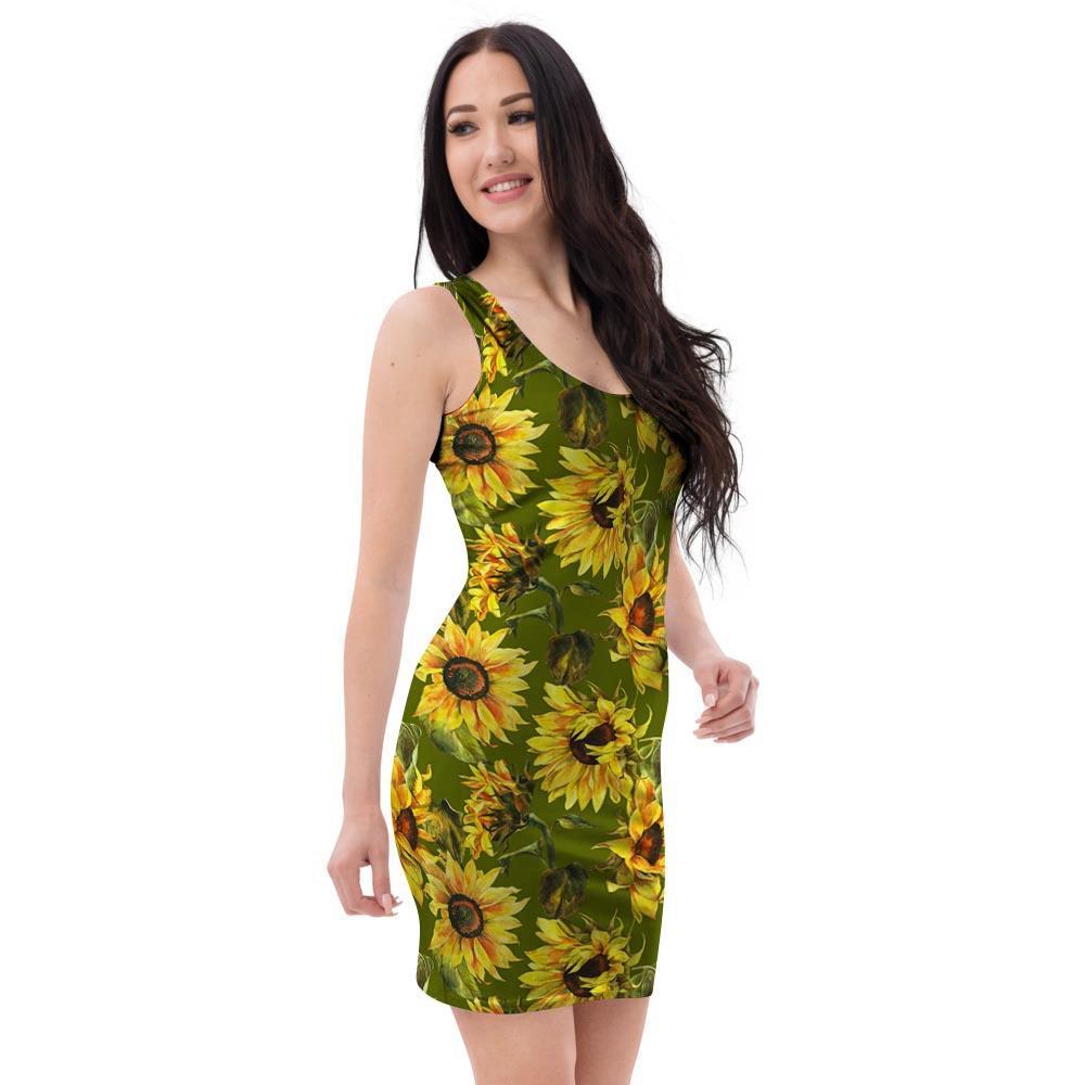 Botanical Sunflower Bodycon Dress-grizzshop