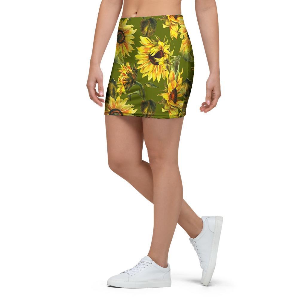 Botanical Sunflower Mini Skirt-grizzshop